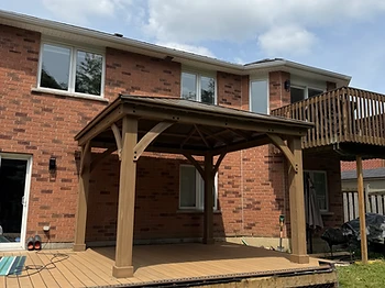 Yardistry 12×12 gazebo installed on wood deck in Georgetown, Ontario — photo 1