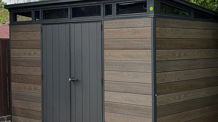 Keter 11×7 shed installed on pavers / interlock in Brampton, Ontario