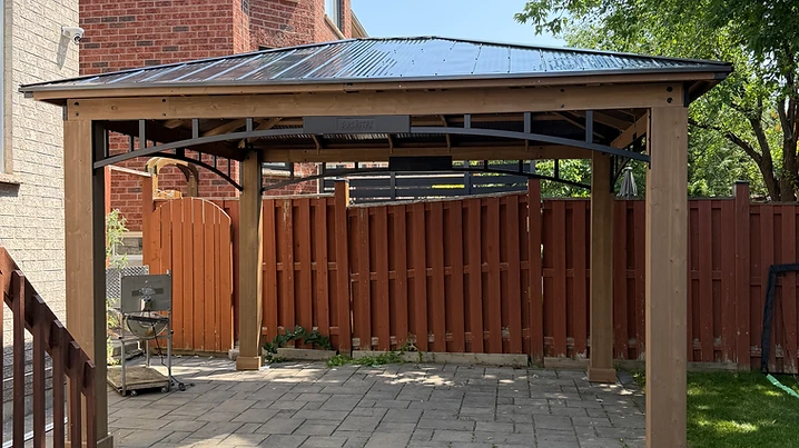 Yardistry 12×14 gazebo installed on pavers / interlock in Brampton, Ontario