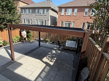 Gazebo Penguin 10×13 pergola installed on pavers / interlock in Mississauga, Ontario — photo 3