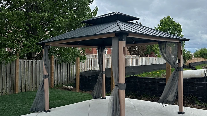 Hampton Bay 10×12 gazebo installed in Hamilton on concrete by Premier Assembly