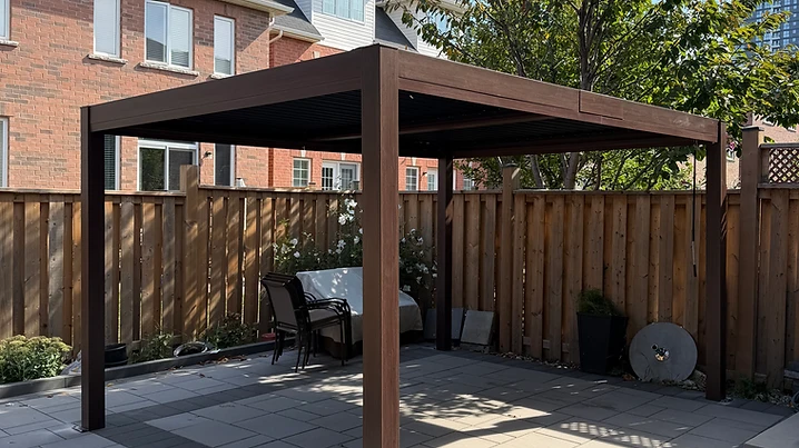 Gazebo Penguin 10×13 pergola installed on pavers / interlock in Mississauga, Ontario