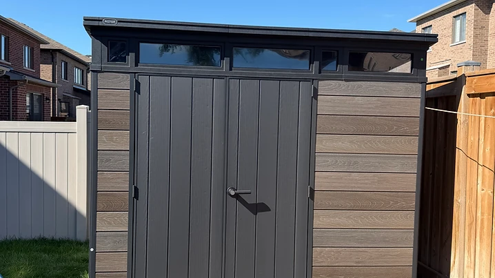 Keter 9×7 shed installed on concrete in Markham, Ontario