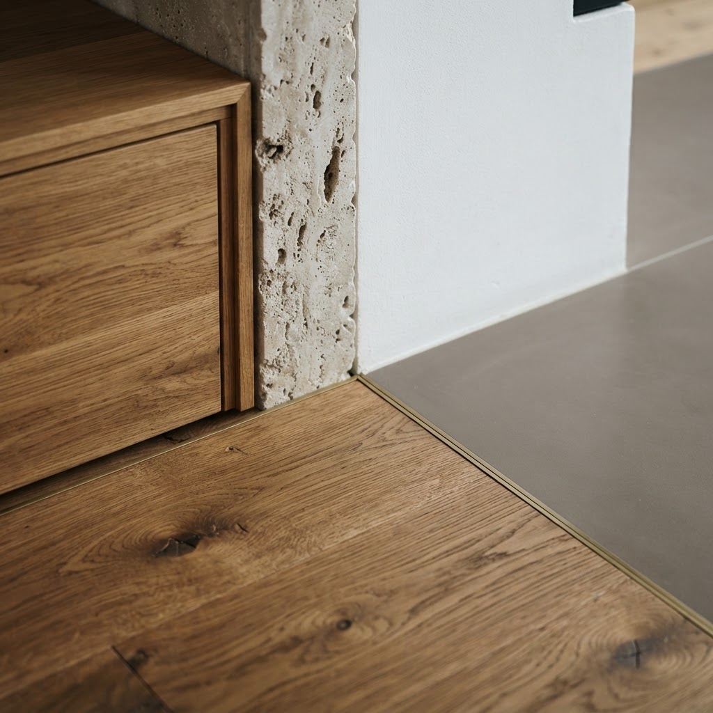 Materialmix im Wohnraum: Holz, Stein & Designboden – Bild 2