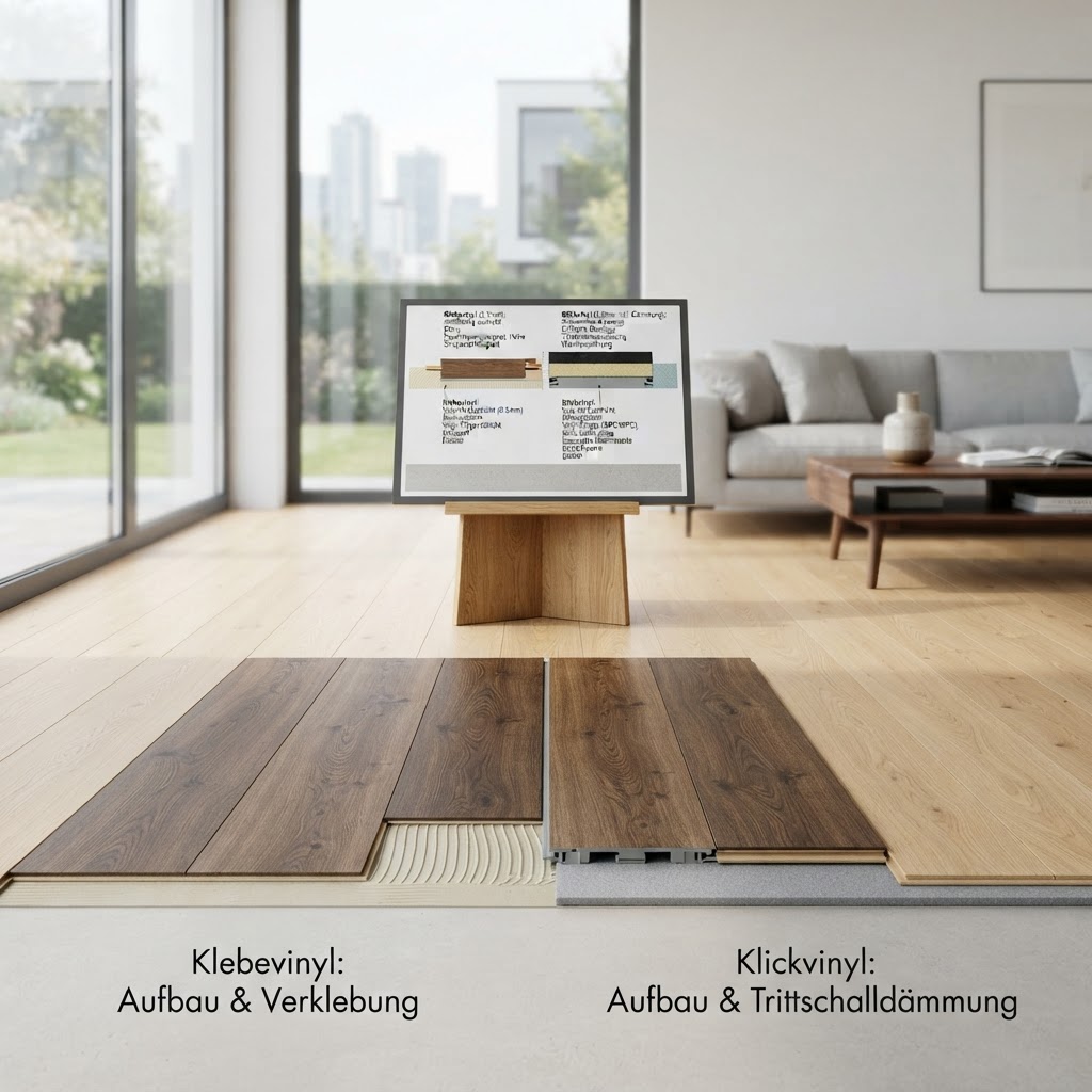 Klebevinyl vs. Klickvinyl im Systemvergleich: Aufbau, Untergrund und Bauphysik im Detail – Bild 1