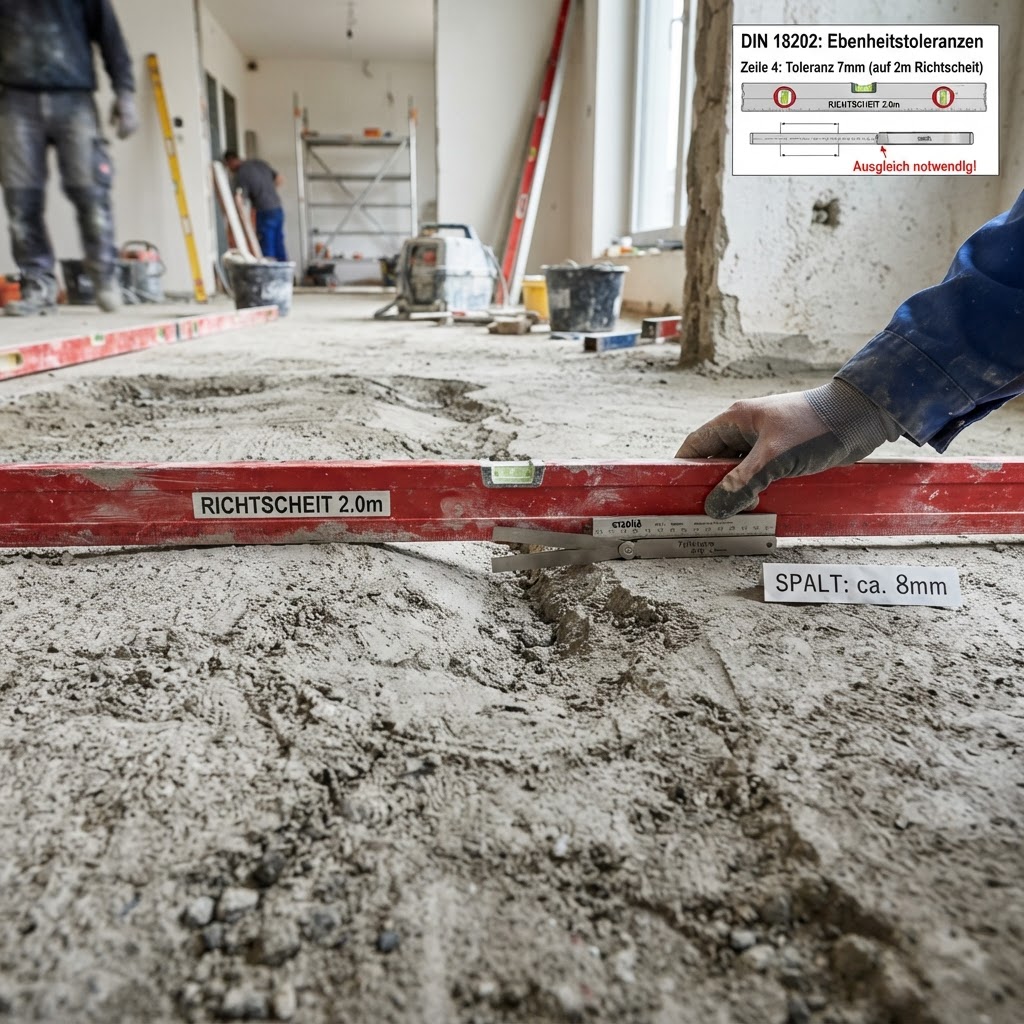 Unebener Estrich: Messverfahren, Ebenheitstoleranzen nach DIN 18202 & Ausgleichsverfahren – Bild 2