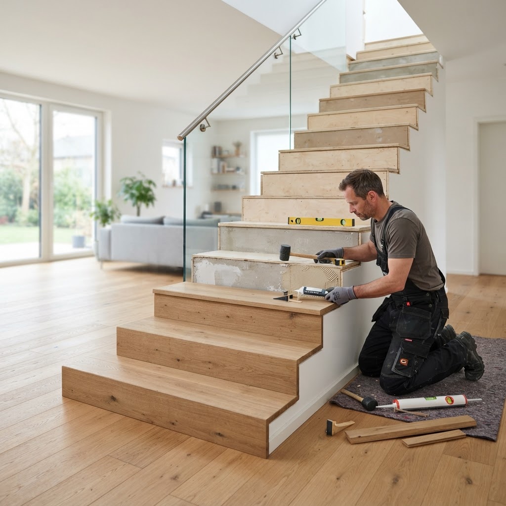 Treppenstufen mit Parkett belegen: Normgerechte Renovierung, Untergrundprüfung & Detailausbildung – Bild 1
