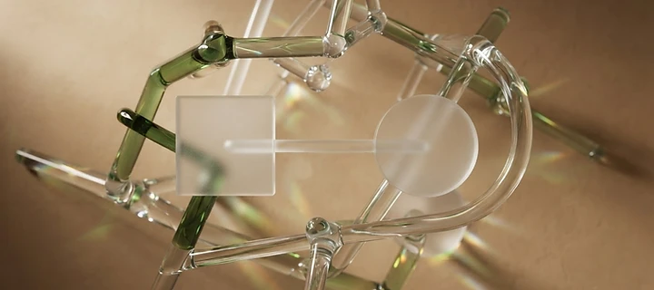 Abstract glass forms refracting light