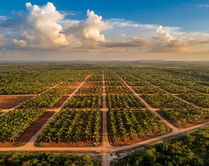 Vista aérea de plantaciones de coco en Campeche cerca de Belice