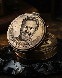 Photo engraved brass compass lid with laser-etched portrait
