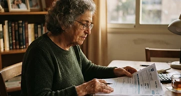 אדם מעיין בטפסים של הביטוח הלאומי עבור קצבת הבטחת הכנסה
