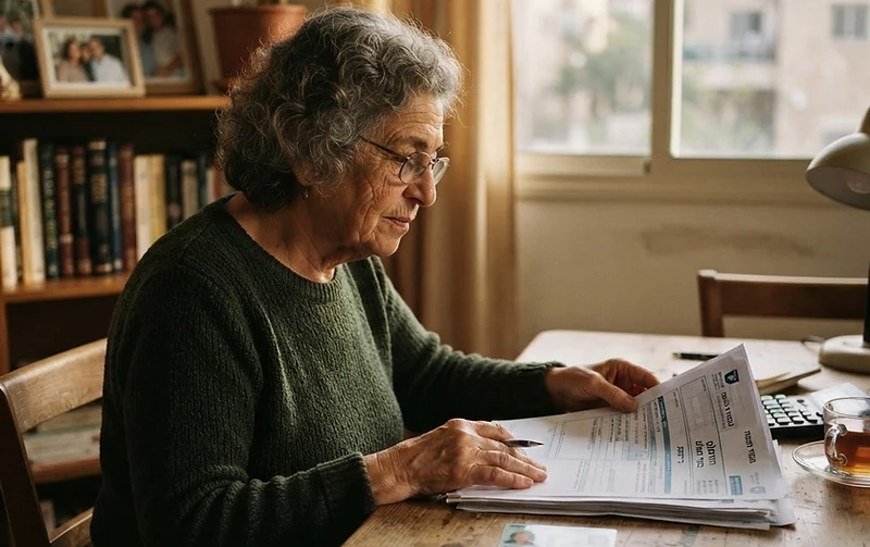 אדם מעיין בטפסים של הביטוח הלאומי עבור קצבת הבטחת הכנסה