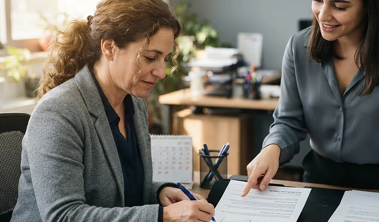 יומן משרדי המציין ימי עבודה מודגשים בלוח שנה על שולחן כתיבה