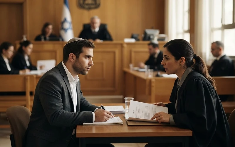עורך דין מציג מסמכים משפטיים במהלך דיון על זימון למשפט תעבורה בבית המשפט