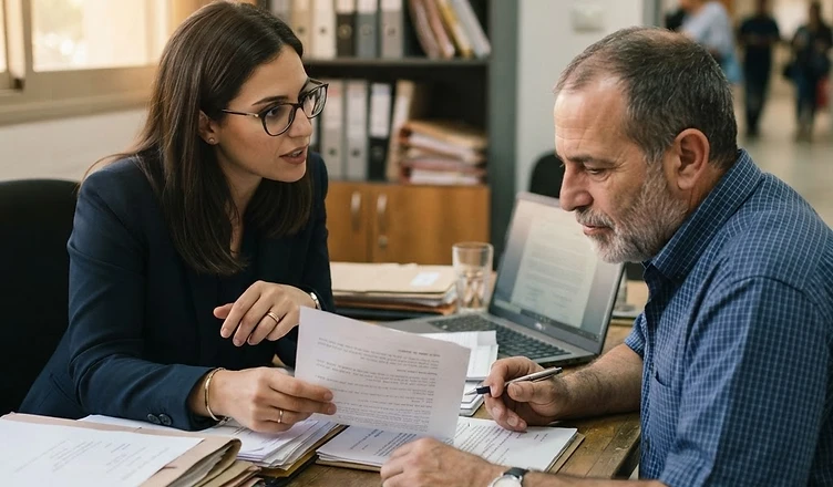 פטיש של שופט מונח על מסמכים משפטיים רשמיים על שולחן עץ