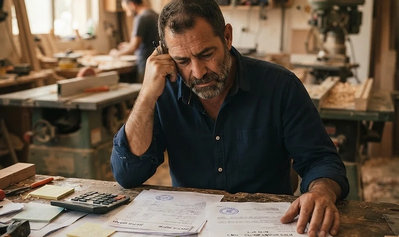 עצמאי בודק מסמכים כלכליים בהליך חדלות פירעון לעצמאי כדי להציל את העסק