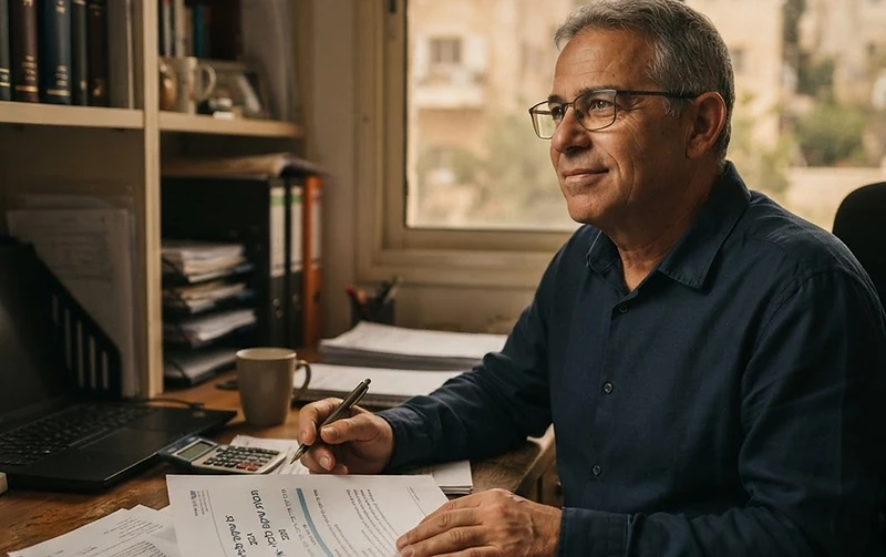 אדם בוחן מסמכים משפטיים לקבלת צו שיקום כלכלי למחיקת חובות