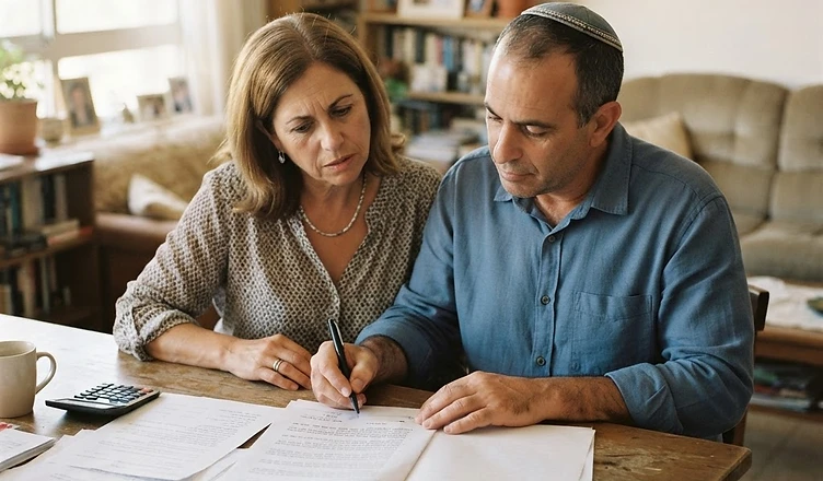 אדם מודאג חותם על מסמך זיכרון דברים דירה ללא ייעוץ משפטי