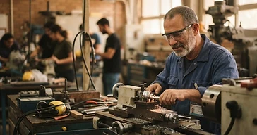 אדם יושב ליד מחשב בייעוץ אישי במסגרת תוכנית שיקום מקצועי של הביטוח הלאומי