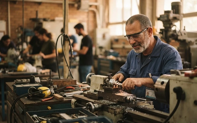אדם יושב ליד מחשב בייעוץ אישי במסגרת תוכנית שיקום מקצועי של הביטוח הלאומי