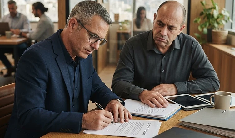 פטיש של שופט מונח על מסמכים משפטיים וחוזה התאגדות של חברה