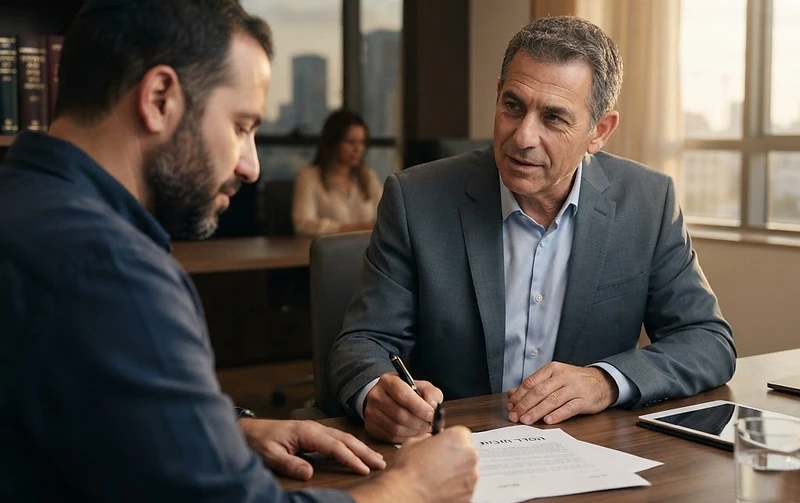 אדם לוחץ יד לעורך דין מול מסמכי פשרה משפטית להסדר חובות מול נושים