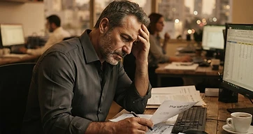 אדם אוחז בחזהו במקום עבודה המייצג מקרה של התקף לב כתאונת עבודה