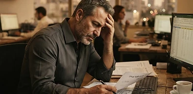 אדם אוחז בחזהו במקום עבודה המייצג מקרה של התקף לב כתאונת עבודה