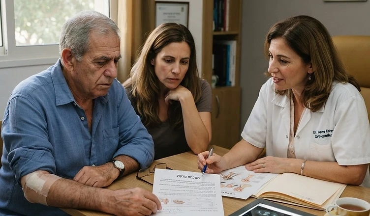 רופא ומטופל דנים בסיכונים ובאפשרויות הטיפול בתהליך הסכמה מדעת