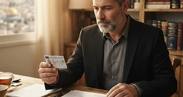 נהג מתוסכל מביט במסמכים רשמיים של שלילה רפואית מהמרב"ד
