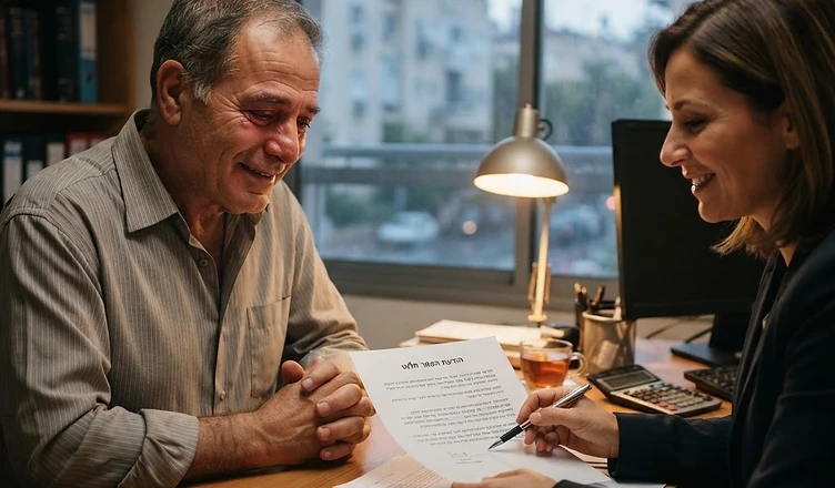 שופט מכה בפטיש עץ על שולחן עבודה מעץ בתוך אולם בית משפט