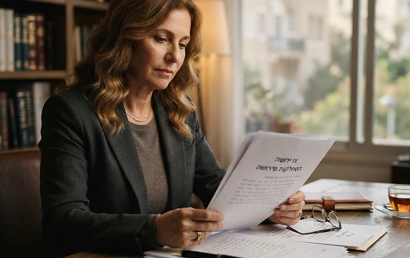 טופס הסתלקות מירושה מונח על שולחן לצד עט וחתימת עורך דין