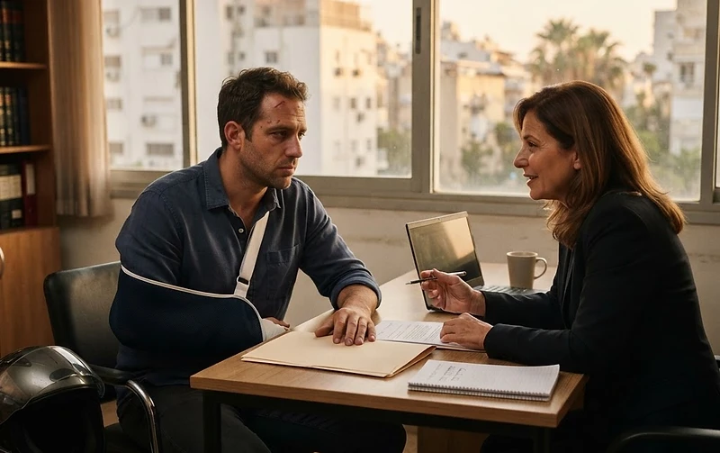 אופנוען לאחר תאונת אופנוע שוקל את צעדיו המשפטיים מול חברת הביטוח
