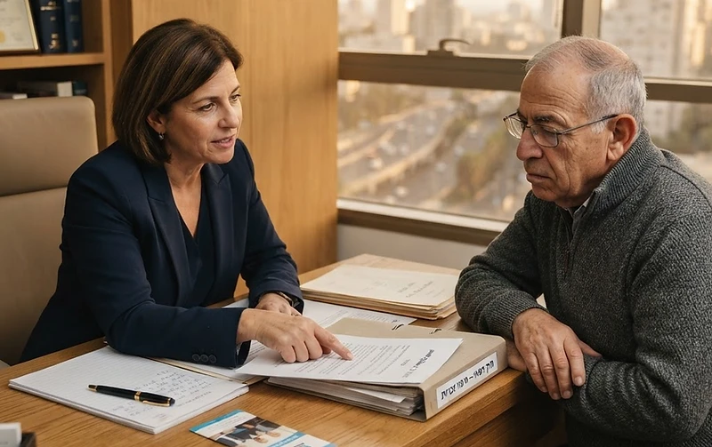 אדם בוחן טפסים של ביטוח לאומי בתהליך מיצוי זכויות רפואיות עם עורך דין