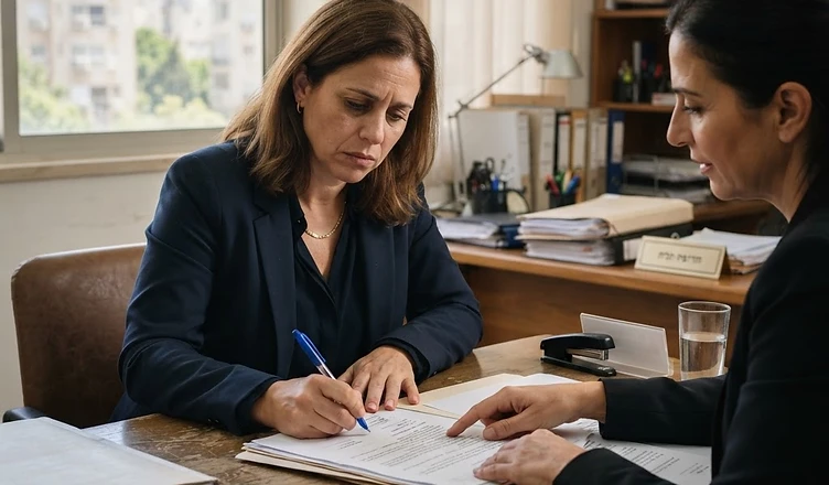 אישה וגבר מנהלים הליך גירושין בבית הדין הרבני בנושא בגידה בגירושין