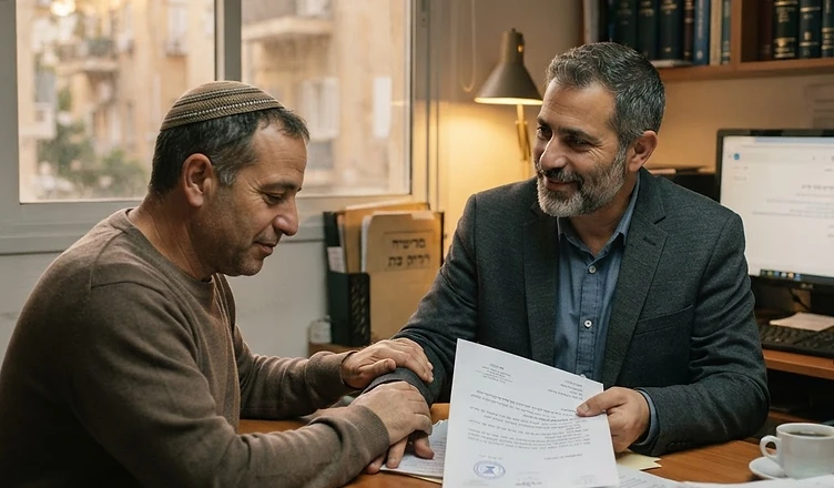 פטיש של שופט מונח על גבי מסמכי משפט וספרי חוקים על שולחן עץ
