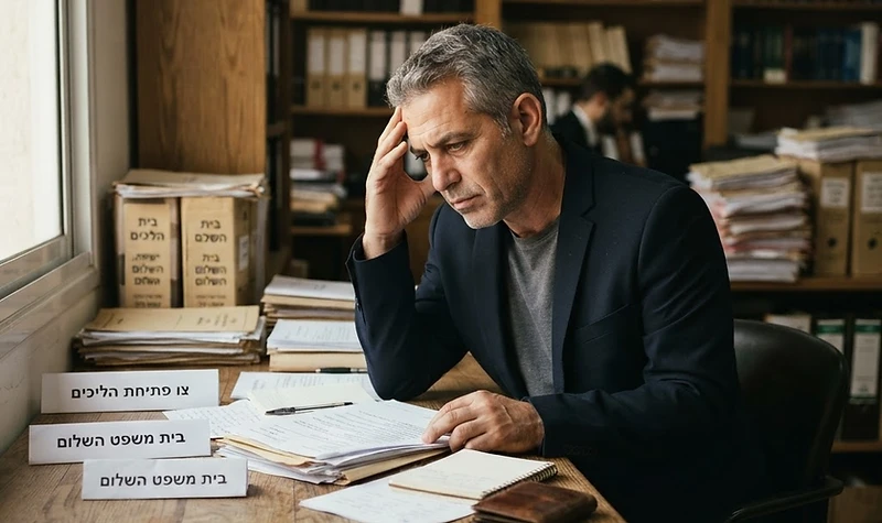 אדם מעיין במסמכים משפטיים לאחר קבלת צו פתיחת הליכים בבית המשפט