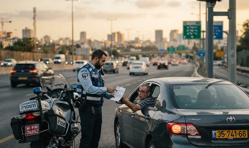 נהג המקבל דוח מהירות ליד מצלמת א3 כתומה בכביש מהיר בישראל