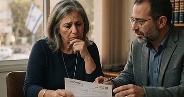 אדם קורא מסמך דחייה רשמי בנושא תביעה נגד ביטוח לאומי