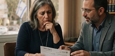 אדם קורא מסמך דחייה רשמי בנושא תביעה נגד ביטוח לאומי