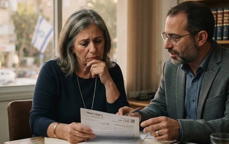 אדם קורא מסמך דחייה רשמי בנושא תביעה נגד ביטוח לאומי