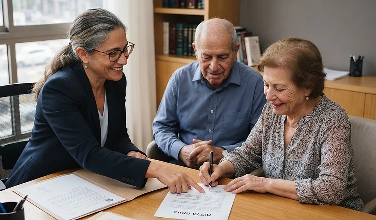 עט נובע מונח על גבי מסמך משפטי רשמי עם חותמת בולטת על השולחן