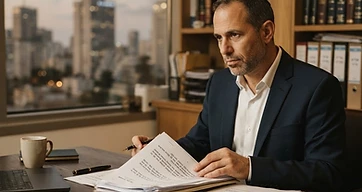 עורך דין מייעץ ללקוח בנושא עתירה נגד מכרזים ציבוריים במשרד