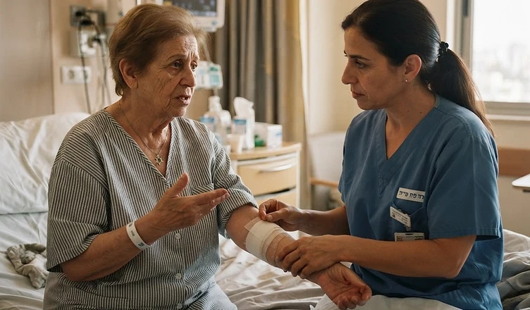 רופא בוחן פצע ניתוחי לבדיקת חשד לזיהום לאחר ניתוח