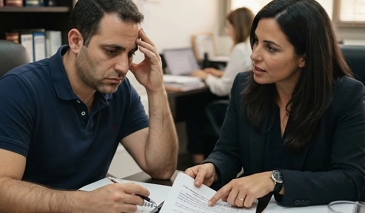ידיים של עורך דין מעיינות בתיק מסמכים משפטי בבית המשפט