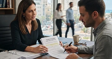 יזם חותם על חוזה שכירות מסחרית במשרד עורכי דין