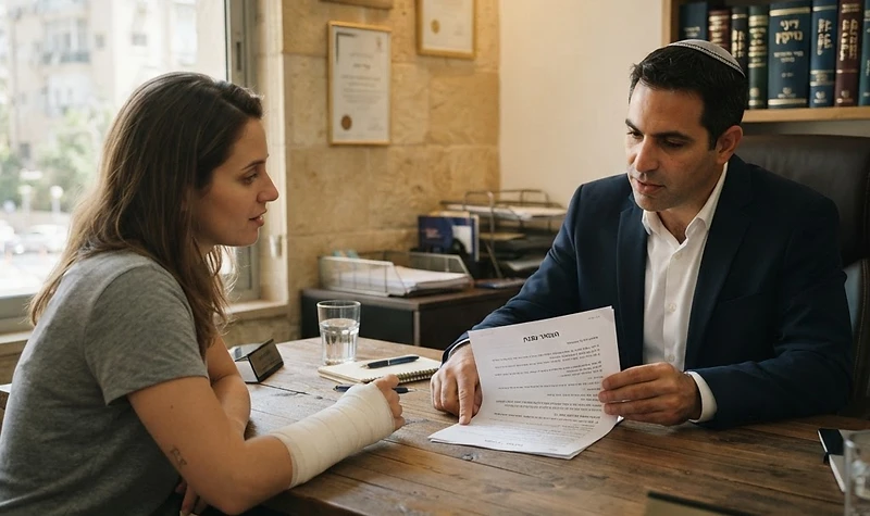 נפגע מנשיכת כלב מתייעץ עם עורך דין על אחריות מוחלטת של בעלים