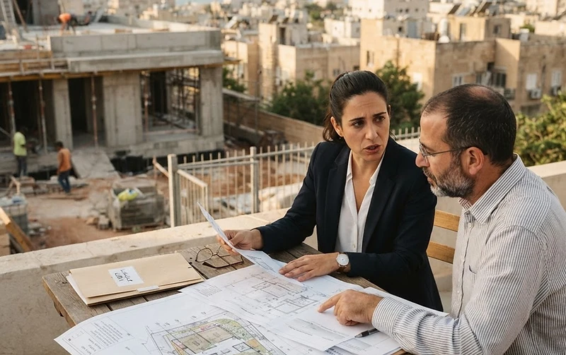 עורך דין מקרקעין בוחן תיק בניין כדי לאתר חריגות בנייה בנכס נדל"ן