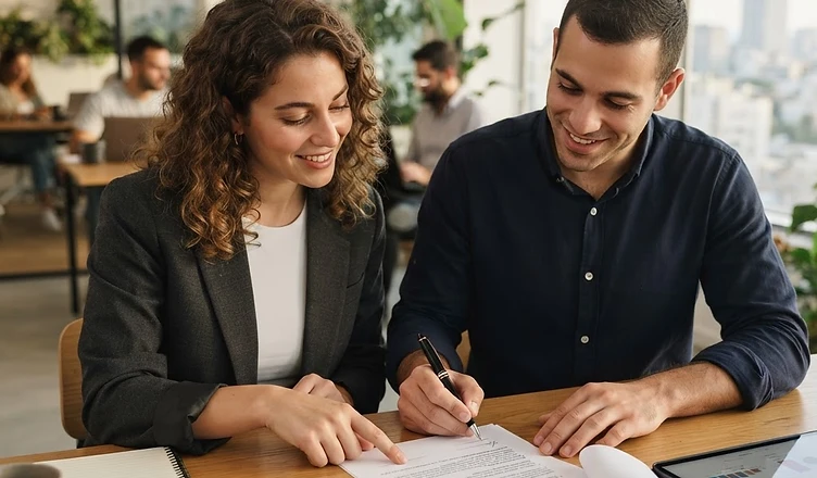 מסמך הסכם מייסדים מונח על שולחן ישיבות בהייטק
