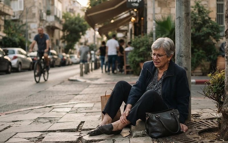 אישה נפלה ברחוב עקב מדרכה שבורה ומחפשת עזרה משפטית בתביעת עירייה.